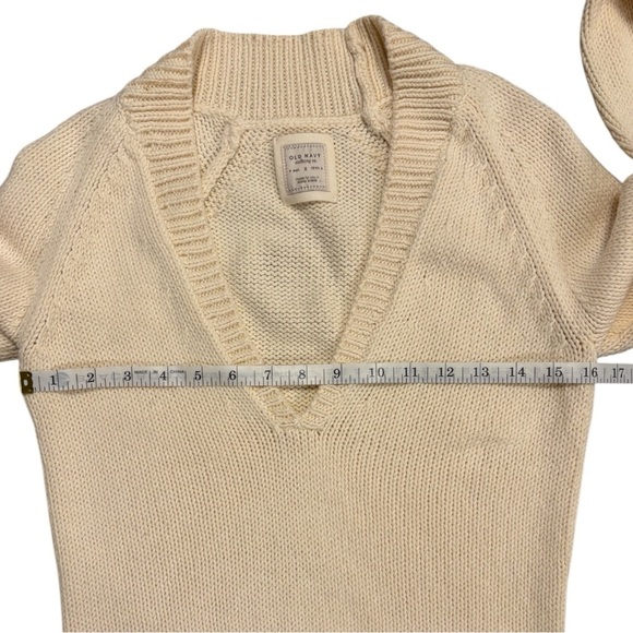 Vintage Old Navy Womens Pullover Sweater Cream Deep V-Neck Long Sleeve Sz M - Picture 5 of 7